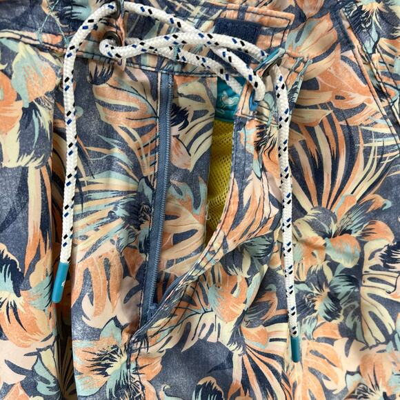 Tommy Bahama Baja Hacienda Swim Trunks Mens L Blue Orange Floral Print UPF 30 - Picture 7 of 16